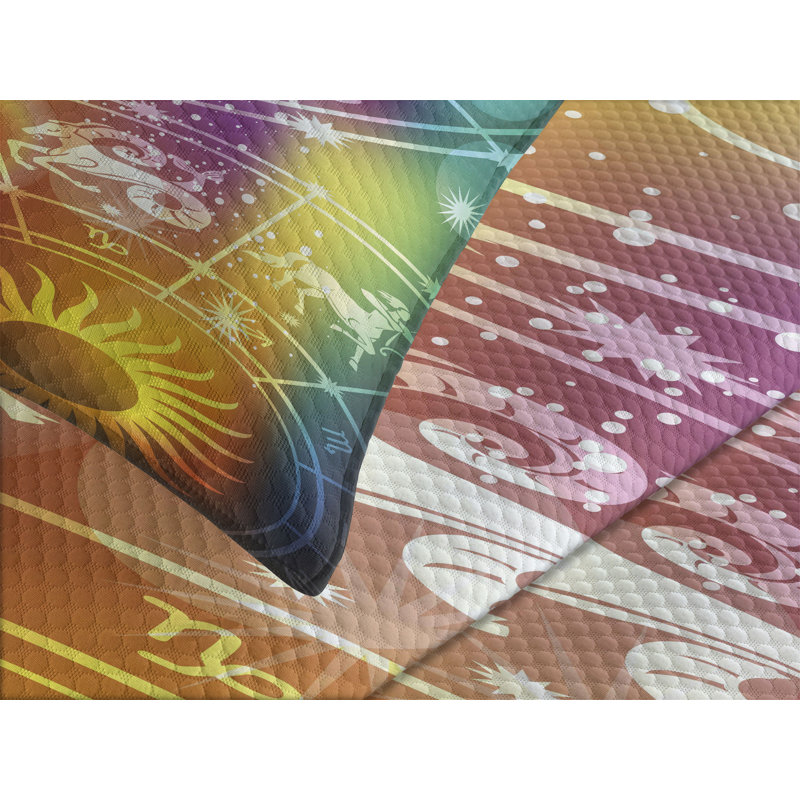 Ambesonne Astrology Bedspread Set 3 Pcs Rainbow Colored Chart Queen Multicolor