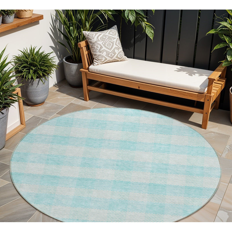 Tapis rond lavable à carreaux 8 po Aqua