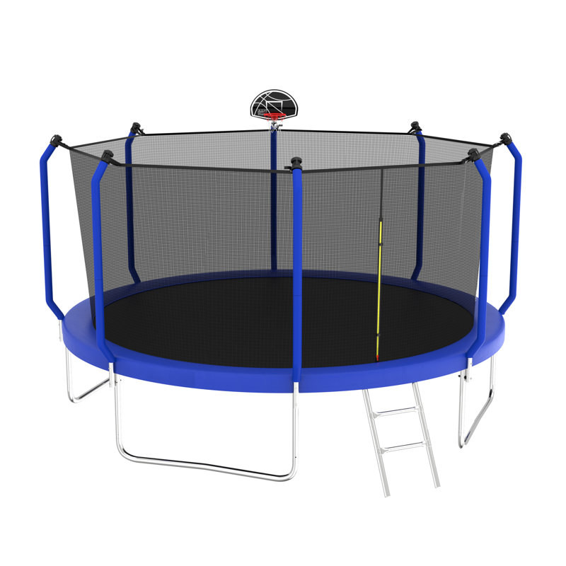 Trampoline 12FT avec panier de basketball, trampoline d'extérieur renforcé de type ASTM avec filet d'enclos