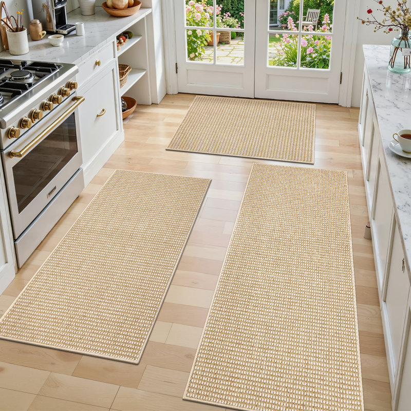 Wear-resistant Non-slip Kitchen Mat Runner (Set of 3), Brown/White