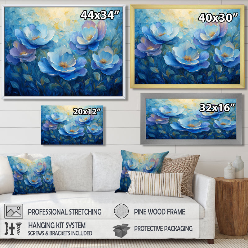 Art mural pivoines bleues en harmonie III - pivoines, Reproduction encadrée d'une seule photo, H 34 po x l 44 po