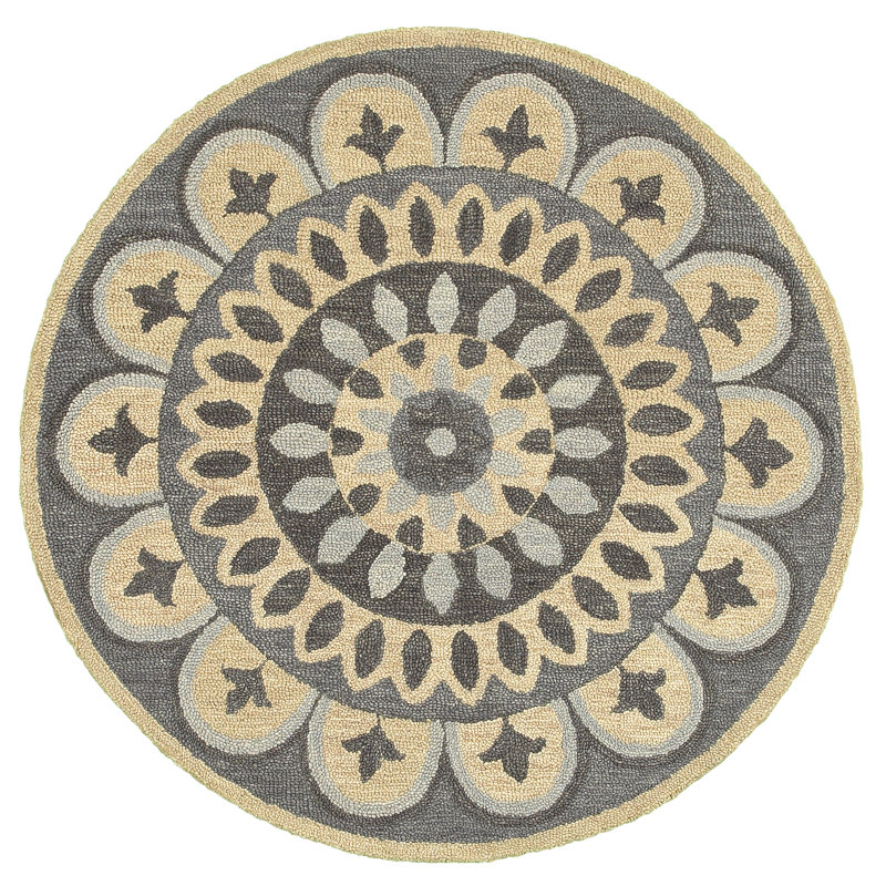 Elmbridge Modern Farmhouse Geometric Mandala Hand Tufted Wool Area Rug, Round 4'