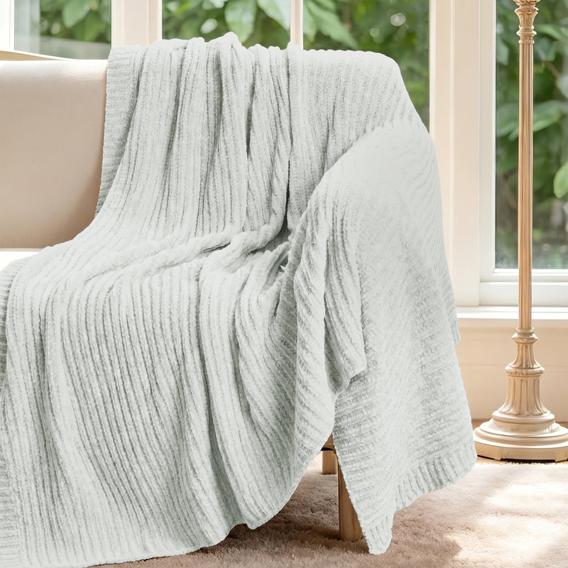 Jeté doux et moelleux en chenille réversible, Gris tourterelle