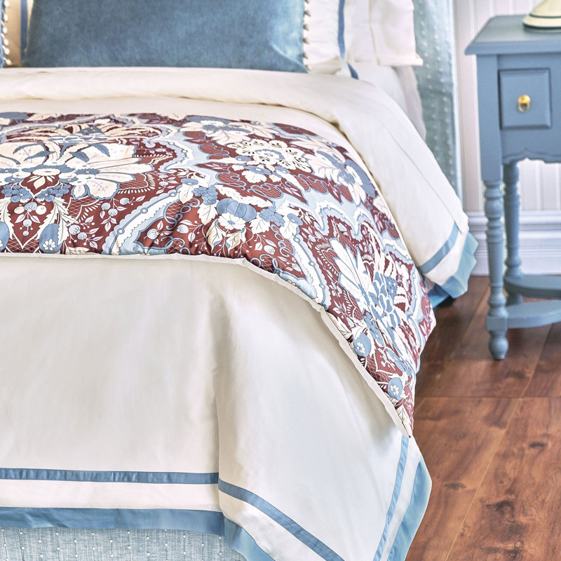 Housse de couette Giorgina, Housse de couette grand super, Bleu / ivoire de couleur unie
