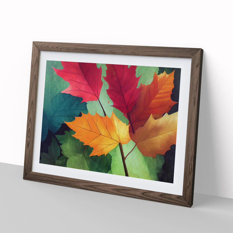 Contoured Autumn Leaf - Framed Print, 25cm H x 34cm W x 2cm D, Walnut