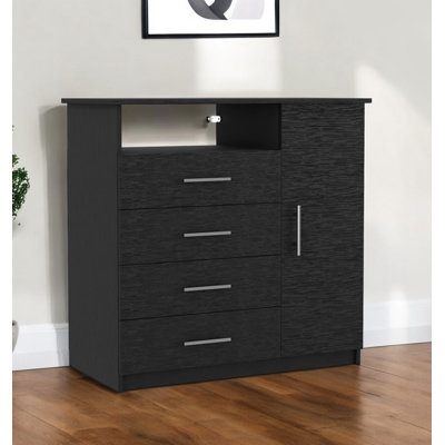 35" Black Wood Four Drawer Combo Dresser