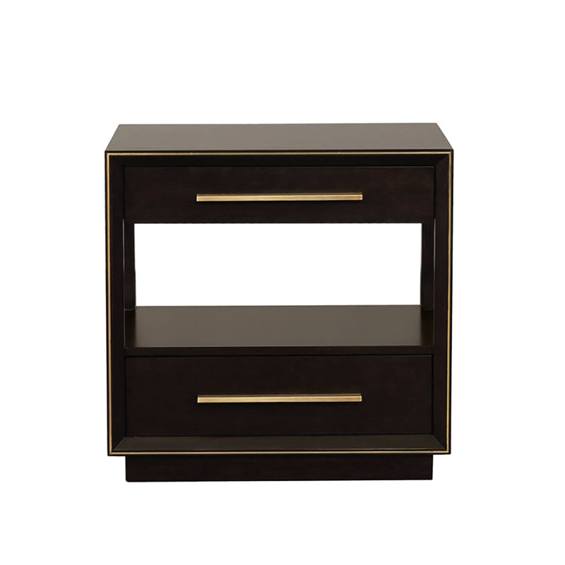 Table de chevet de la chambre à coucher 2 avec couleur de grain de poivre fumé élégant et tablette moderne à 2 tiroirs pour l'efficacité