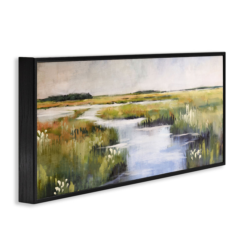 Rivière à travers les marais, estampe numérique par Nina Blue, Giclée encadrée noir minuit, H 10 po x l 24 po