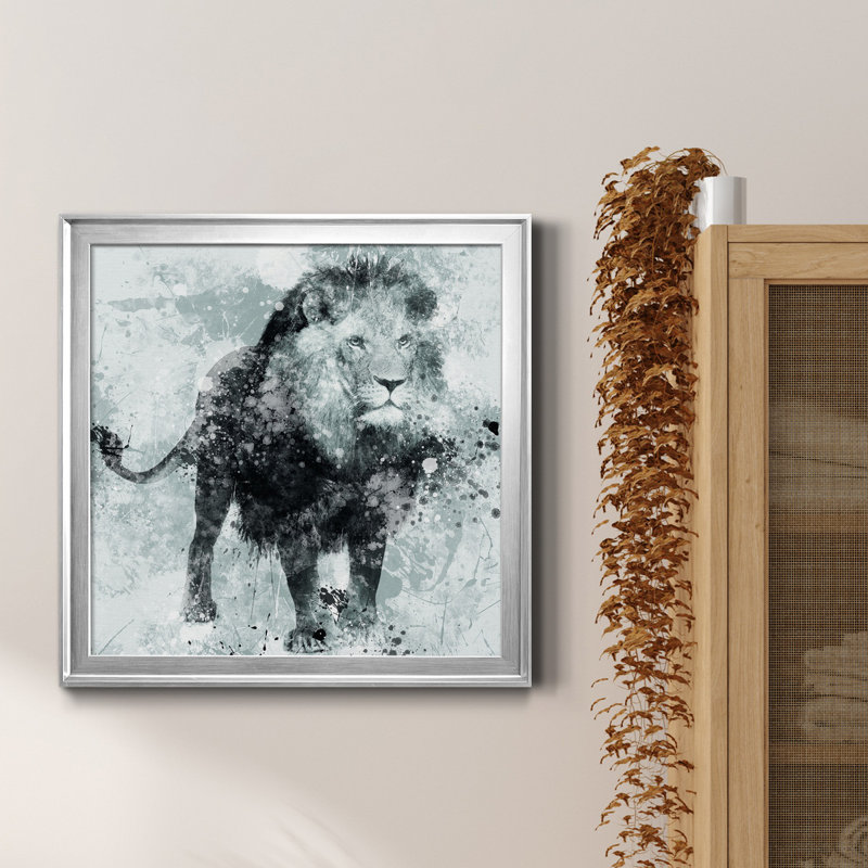 Lion - Reproduction d'art graphique sur toile encadrée, H 26,5 po x l 26,5 po x P 1,5 po, Argent