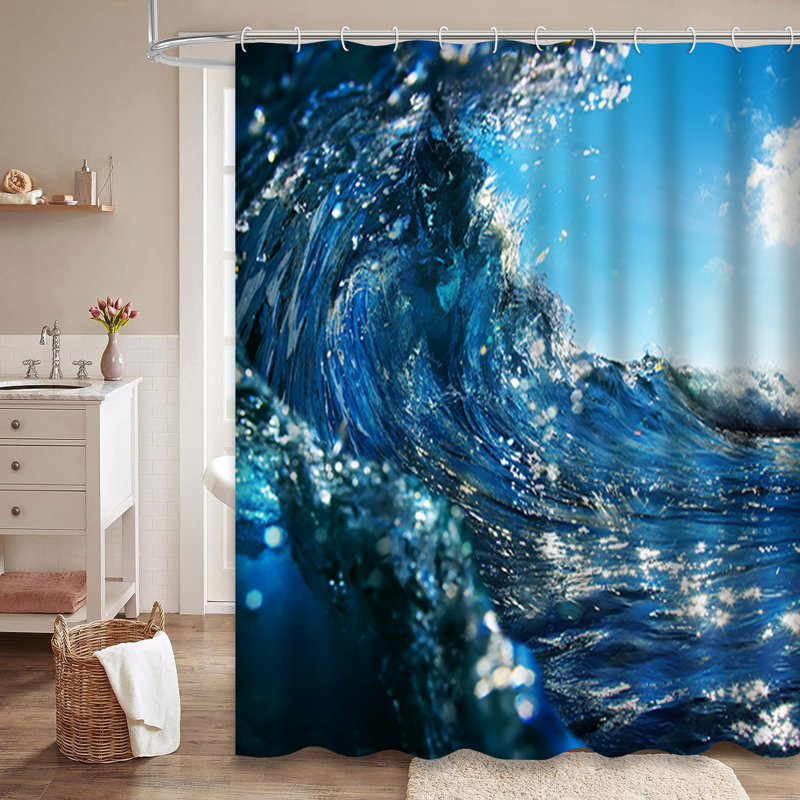 Rideau de douche à 12 crochets Blue Ocean Wave, L 72 po x l 78 po