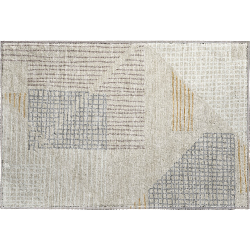 Premium Machine Washable Mayfield AMF2270 Striped Rug, 1'8" x 2'6", Beige