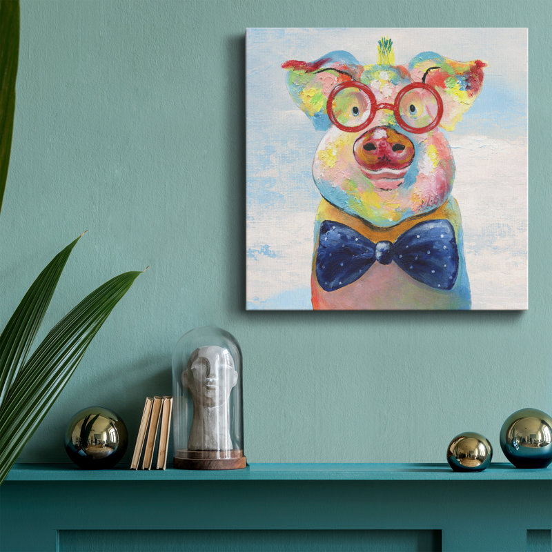 «Groovy Pig and Sky» - Toile tendue avec châssis - Prêt à accrocher, H 10 po x l 10 po x P 1,5 po