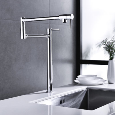 Robinet remplisseur de pot avec bras d'extension - Laiton enduit, conception à deux poignées pour un débit d'eau précis, surface spéciale pour la corrosion, silencieux et anti-éclaboussures, matériau en laiton, gestion précise des poignées,