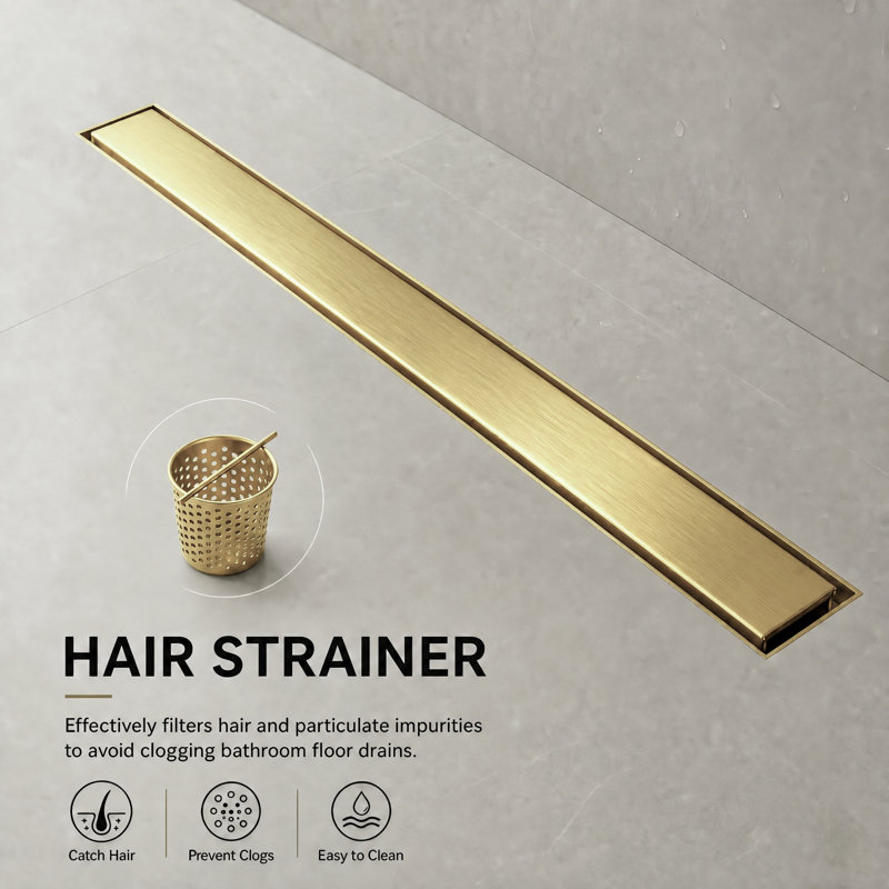 FlowCore 32" Brushed Gold linear grid drain, Brushed Gold