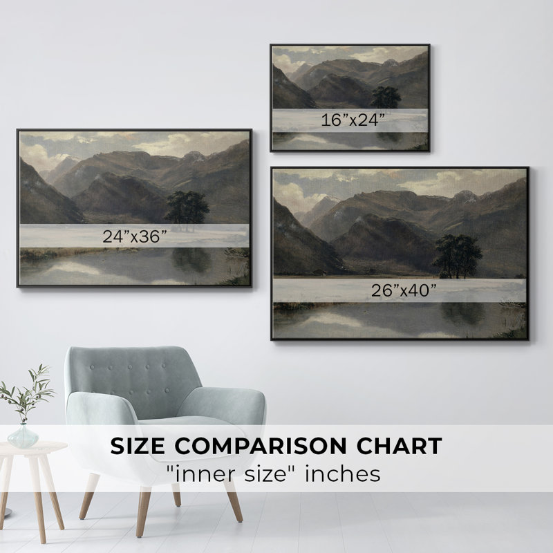 Paysage rétro - XLV III, H 25 po x l 37 po, Toile avec cadre flottant noir