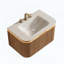 Meuble-lavabo suspendu avec lavabo intégré en pierre frittée à motif de travertin, tiroir, éclairage à détecteur de mouvement et finition rayée 3D, aspect bois naturel, TH-1315195253-1315195255