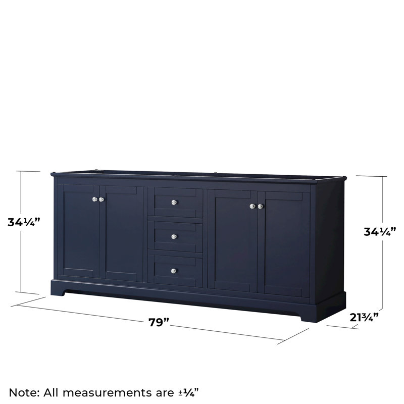 Avery 79'' Double Bathroom Vanity Base Only, Dark Blue/Polished Chrome