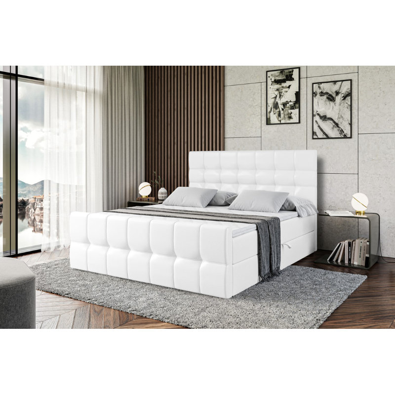 Asherah Bed with Mattress, 200 x 200cm, White