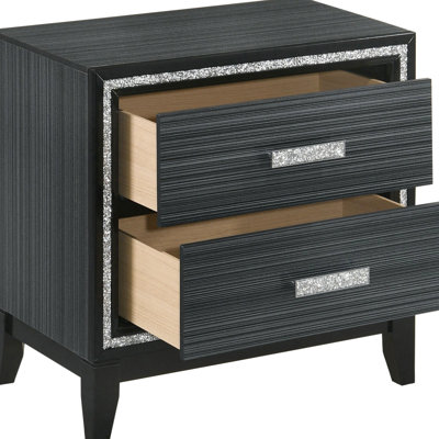 Table de chevet noire patinée pour la chambre à coucher - 2 tiroirs, rangement pratique moderne 2, option pratique
