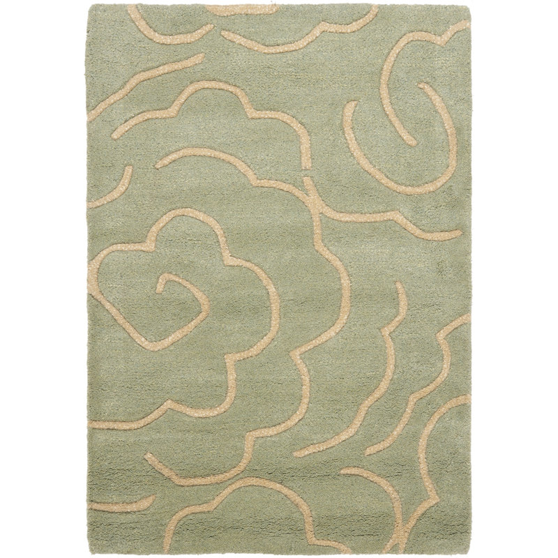 Tapis bleu clair touffeté à la main à motif floral McGreghor, Rectangle 2 pi x 3 pi