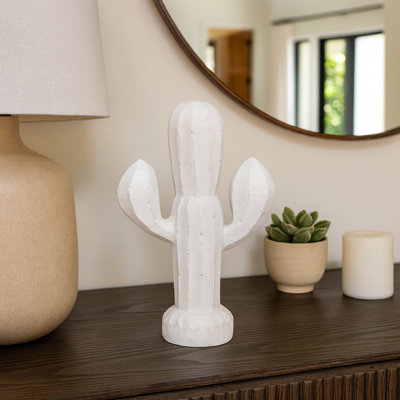 Figurine décorative en bois de cactus pour la décoration intérieure - objet moderne du sud-ouest pour la décoration de table ou de salon - blanc
