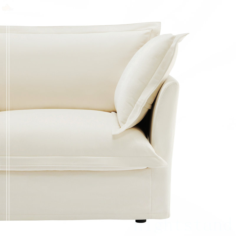 Slipcovered L Shape Sectional Long Sofa Couch, Cream