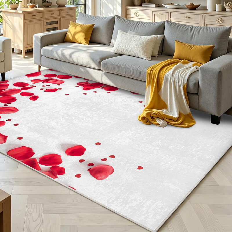 Tapis d'intérieur rouge lavant à la machine pour la Saint-Valentin, Rectangle 71" x 98"