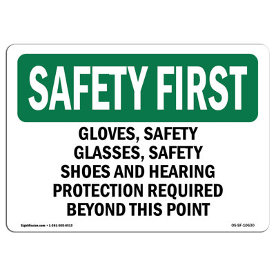 Gants, lunettes de sécurité, chaussures de sécurité et panneau en aluminium 12 x 18