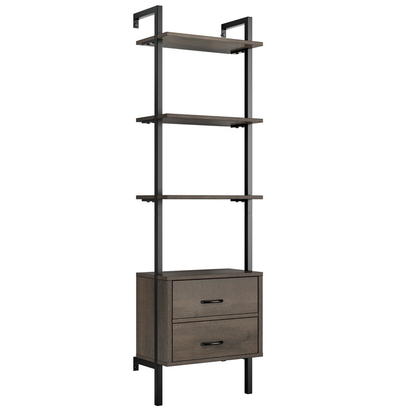 184cm H x 48cm W Iron Ladder Bookcase, Dark Brown/Black