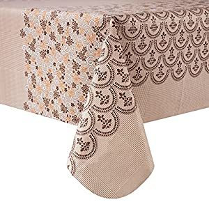 Waterproof Rectangle Vintage Floral Vinyl Tablecloth with Flannel Backing 60"x 84",Brown Rectangle