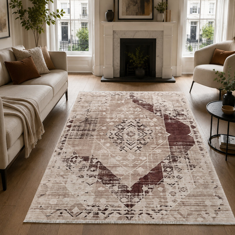 Vintage Look Cotton and Chenille Flatweave Area Rug, 200 cm round