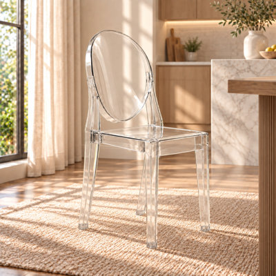 Brayan Clear Acrylic Ghost Chair – Modern Round Back Dining Chair & Vanity Accent Seat – Scratch-Resistant Lucite Side Chair in Single, Set of 2, and Set of 4