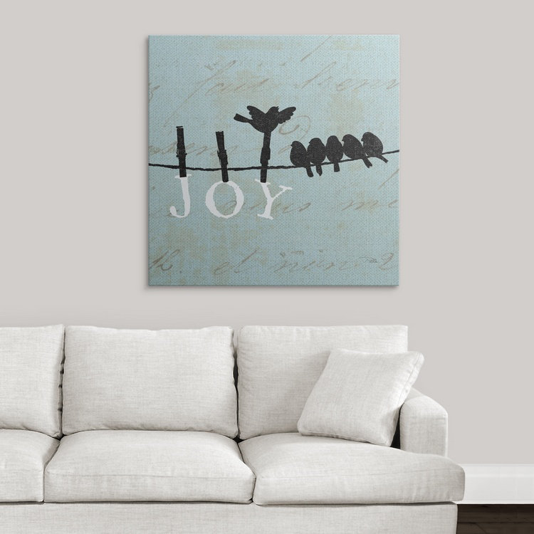 «Blue Birds on a Wire» «Birds on a Wire Square - Joy», reproduction d'art graphique par Alain Pelletier, Toile