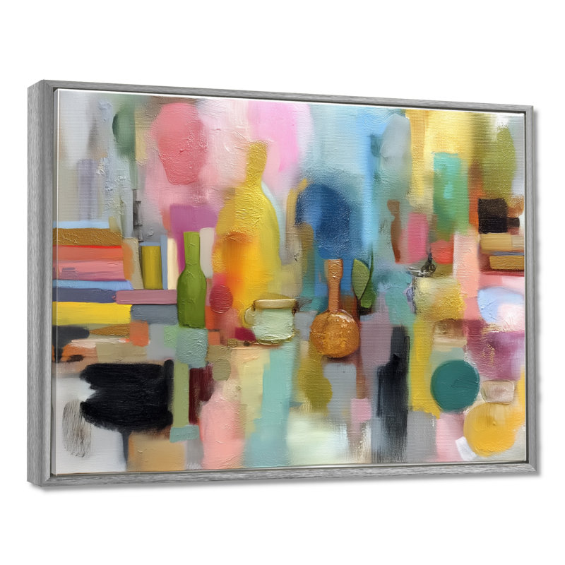 Reproduction d'art sur toile rose, Argent argent, Cadre flottant, H 16 po x l 32 po