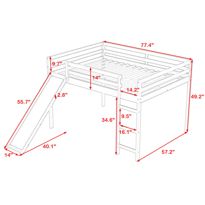 Lit mezzanine double avec glissoire Hallema, Blanc