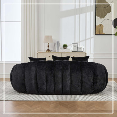 Canapé de 74,7 po en forme de fleur sans os, sans nuage et en fausse fourrure, sans assemblage requis, canapé surdimensionné en mousse à assise profonde pour salon, chambre à coucher, appartement, salon, noir