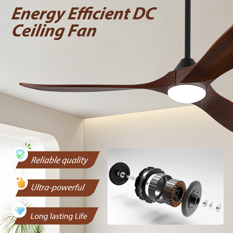 Ceiling Fan with LED Lights, Brown Wood, 132cm