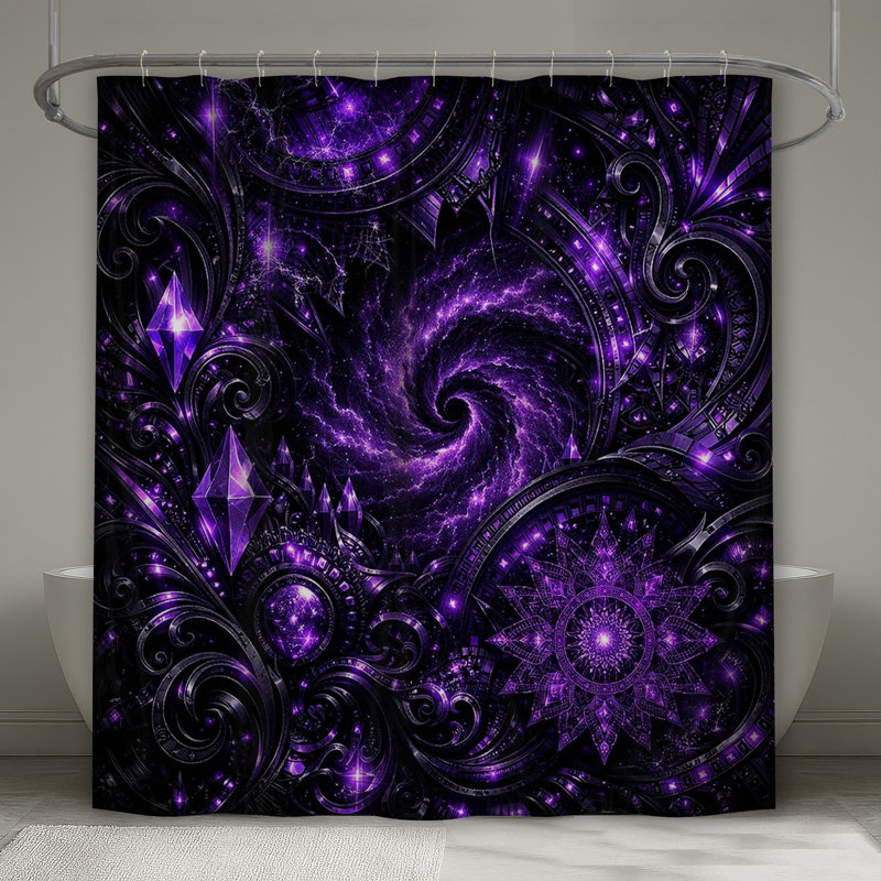 Rideaux de douche mauve à motif fractal, 70in W x 84in H