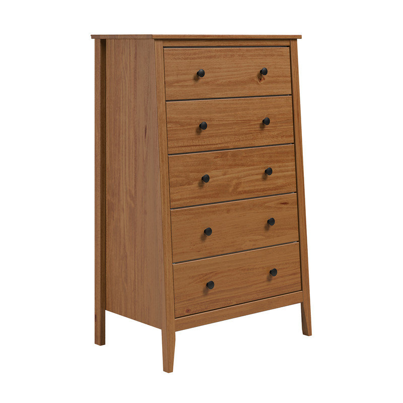 Commode 5 tiroirs en bois massif, Brun
