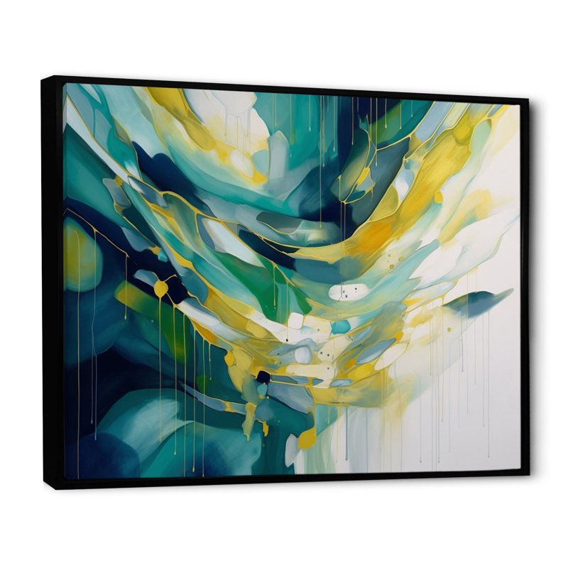 Impression sur toile jaune et turquoise, ordre complexe I - formes abstraites, H 30 po x l 40 po x P 1,5 po