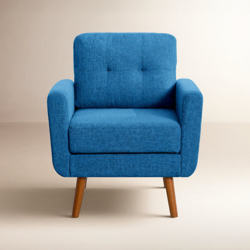 Fauteuil d'appoint rembourré de style Mid-Century moderne 28,7 po Estes, Lin bleu