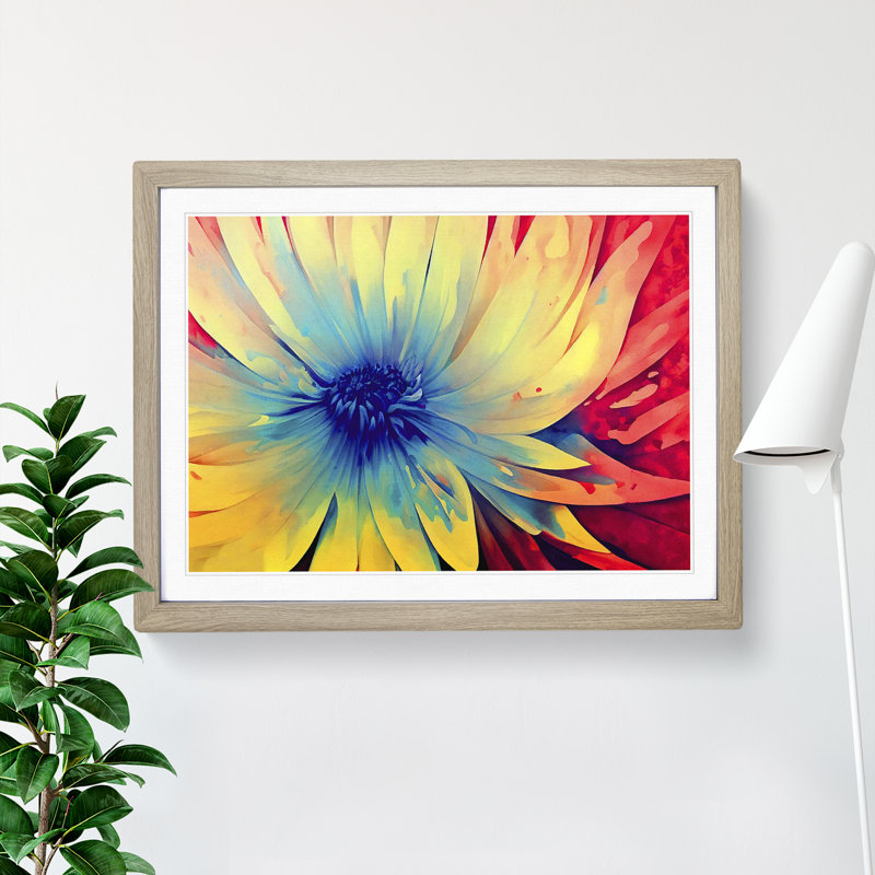 Illuminated Modern Flower Abstract - Single Picture Frame Print, 46cm H x 64cm W, Grey