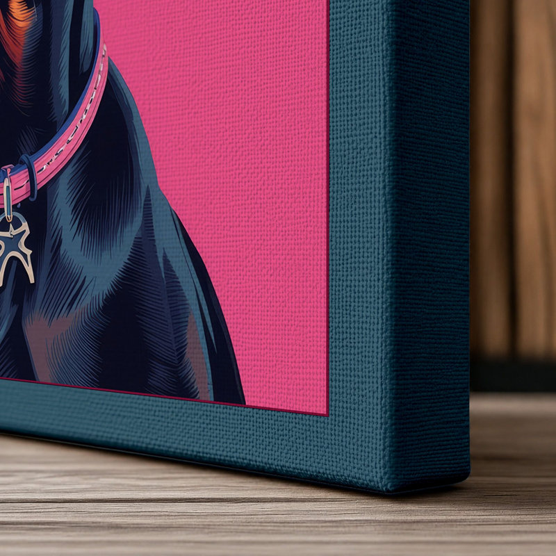 Pop Art Doberman Modern - Wrapped Canvas, 24x16 - 61.0 x 40.6 cm, Teal Border