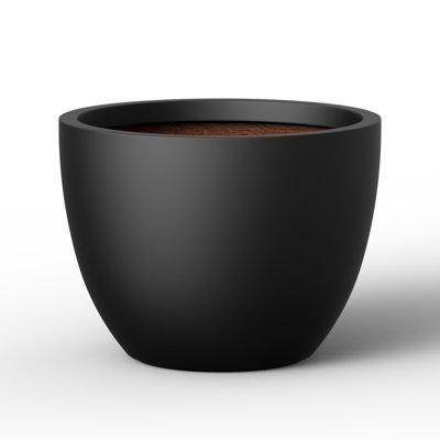 17 in. Medium Matte Black Concrete Round Planter/ Pot (Upgraded Interior) with Drainage Holes