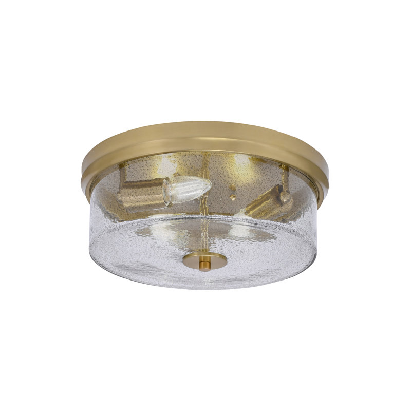 Plafonnier encastré 14 po, 3 ampoules, avec verre tourbillon onyx, Clair, Laiton