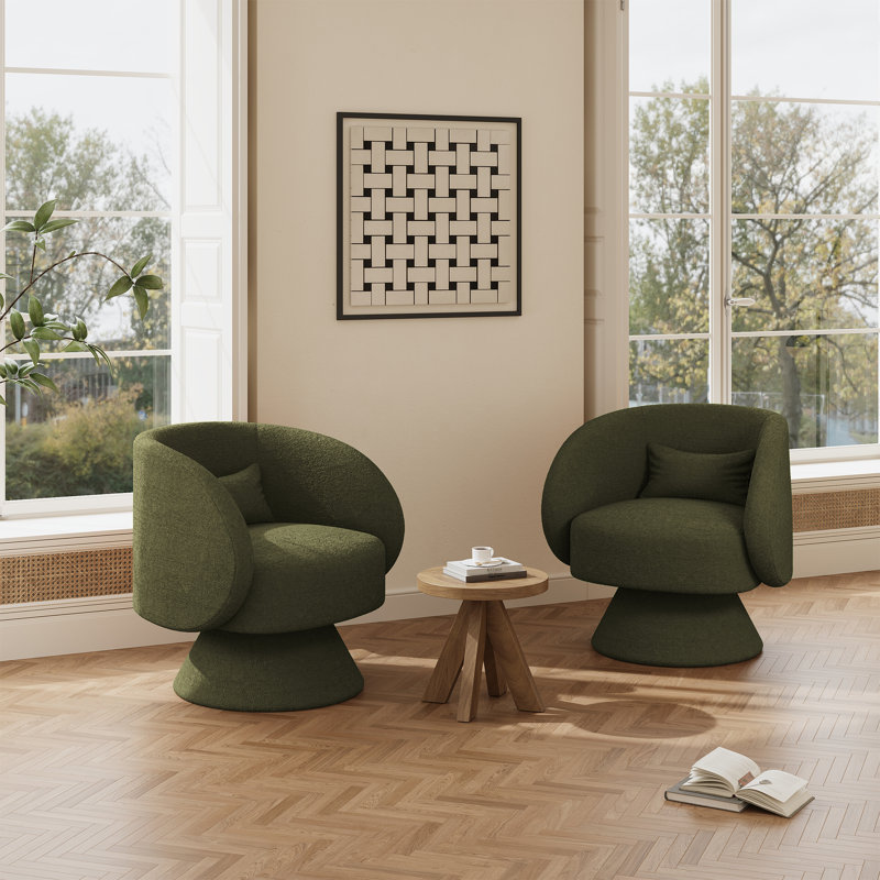 Fauteuil demi-tonneau pivotant rembourré (ensemble de 2), Ours en peluche vert