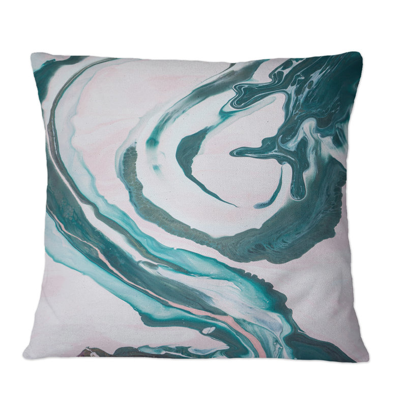 Coussin décoratif à imprimé liquide Modern Blue Turquoise Blue and White Marble Art II, 16 po x 16 po