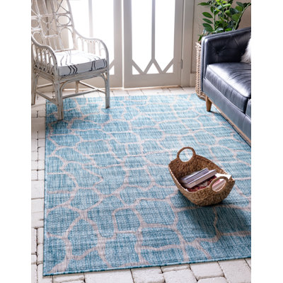 Tapis intérieur / extérieur bleu / gris à imprimé animal Murrell