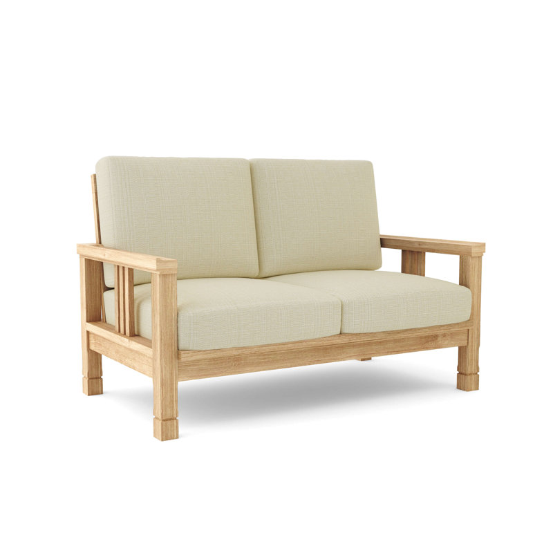SouthBay Teak Wood Loveseat with Red Cushions