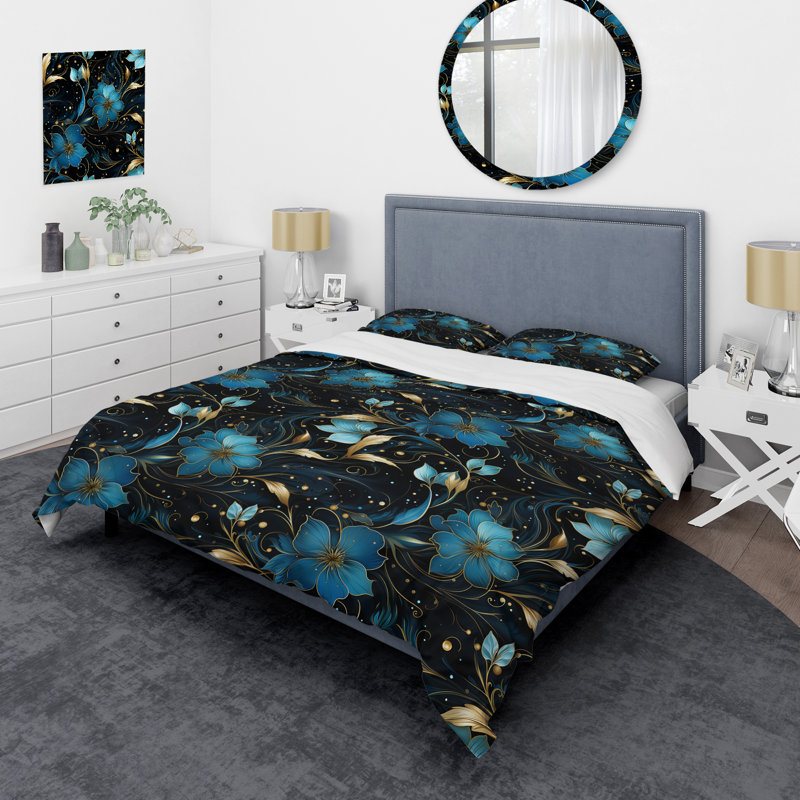 Ensemble de housse de couette Cosmic Noir Moody, Housse de couette simple + 1 taie décorative stan